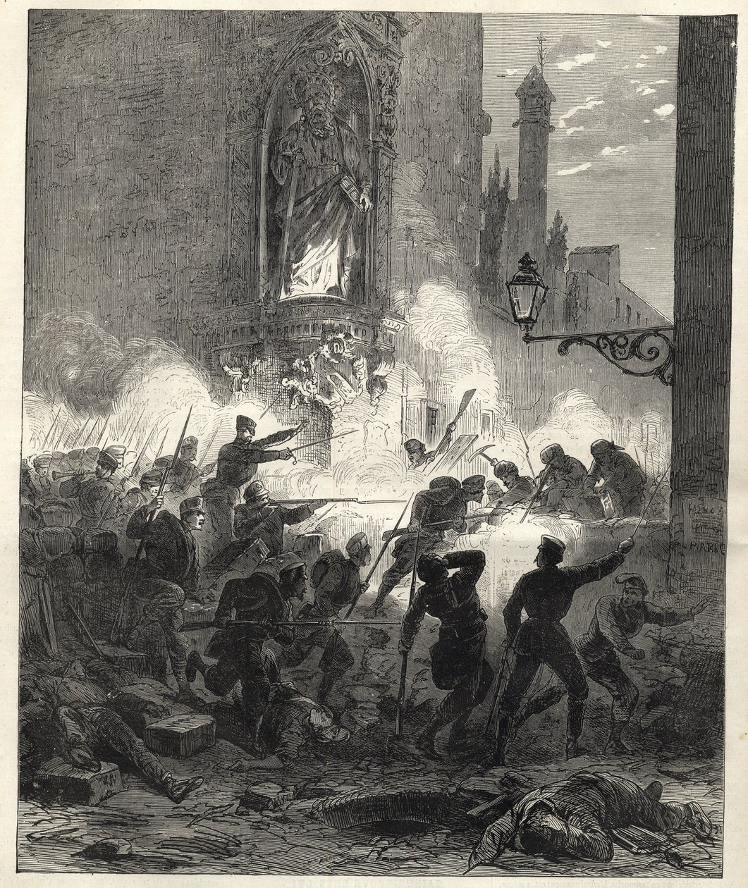 Revolta dos Republicanos na Catalunha: luta em Barcelona na noite de 25 para 26 de Setembro de 1869 - Sexenio Democratico (seis anos de democracia) - Espanha sob o domínio do General Francisco Serranos 1869/1870 - Insurreição Republicana na Catalunha: bar de Unknown artist