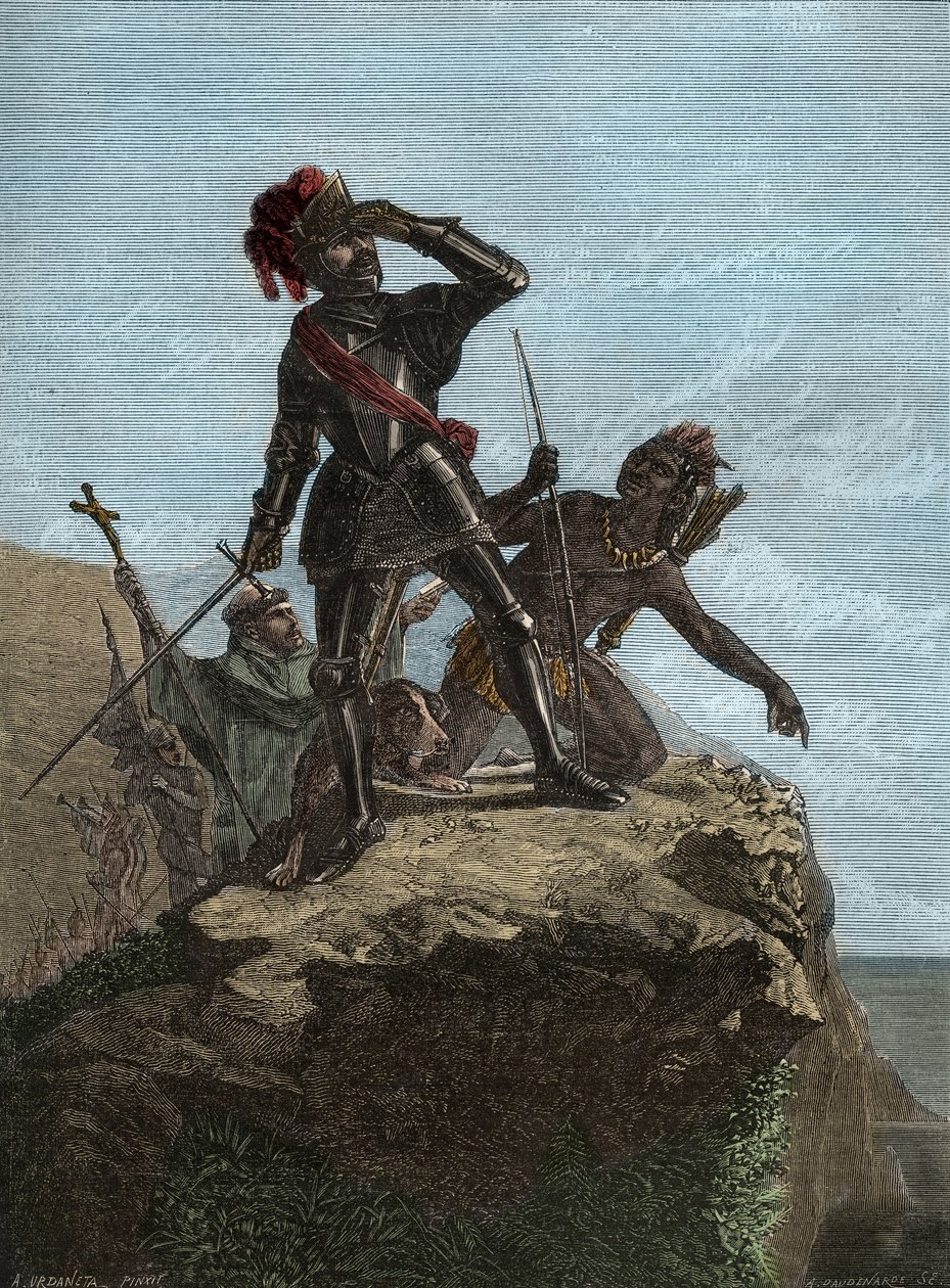 VASCO NUNEZ de BALBOA (1475-1519) - Explorador espanhol - Balboa descobrindo o Oceano Pacífico em 1513 - Conquete de l