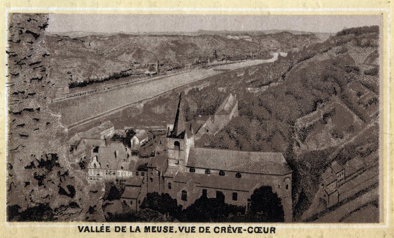 Vallee de la Meuse: vista de Creve Coeur (Creve-Coeur ou Crevecoeur), Wallonia, Bélgica. Cromolitografia do final do século XIX. de Unknown artist