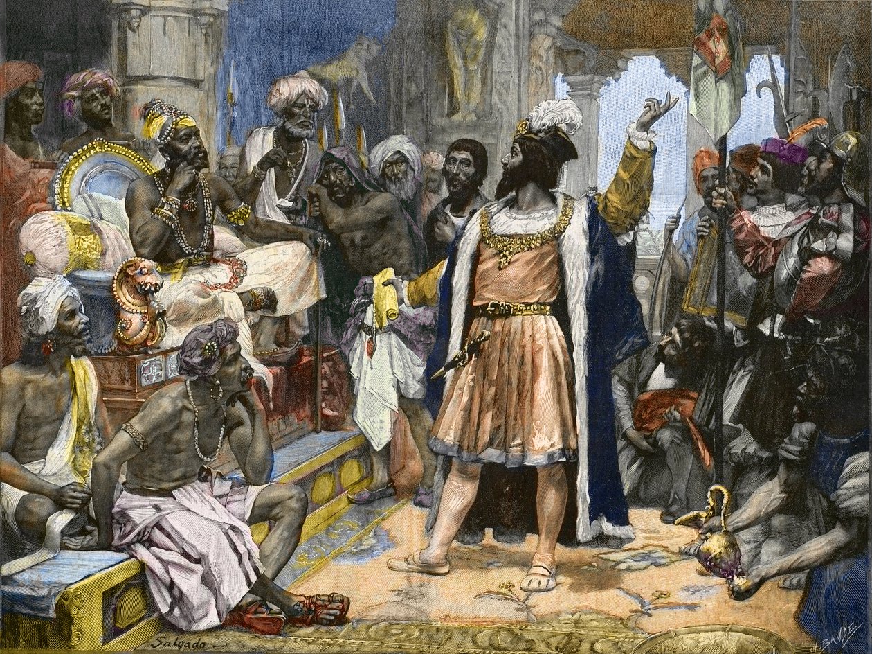 Vasco da Gama entrega a carta de D. Manuel de Portugal ao Samorim de Calicut - após pintura, c. de Unknown artist