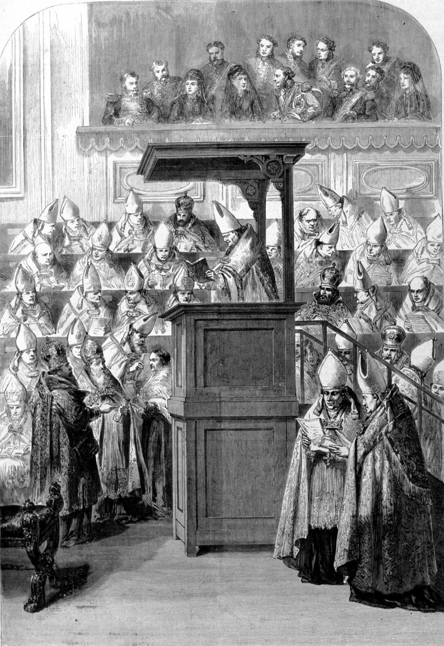 Concílio Vaticano I. o secretário do Concílio que proclama a constituição da fé. 1870 de Unknown artist