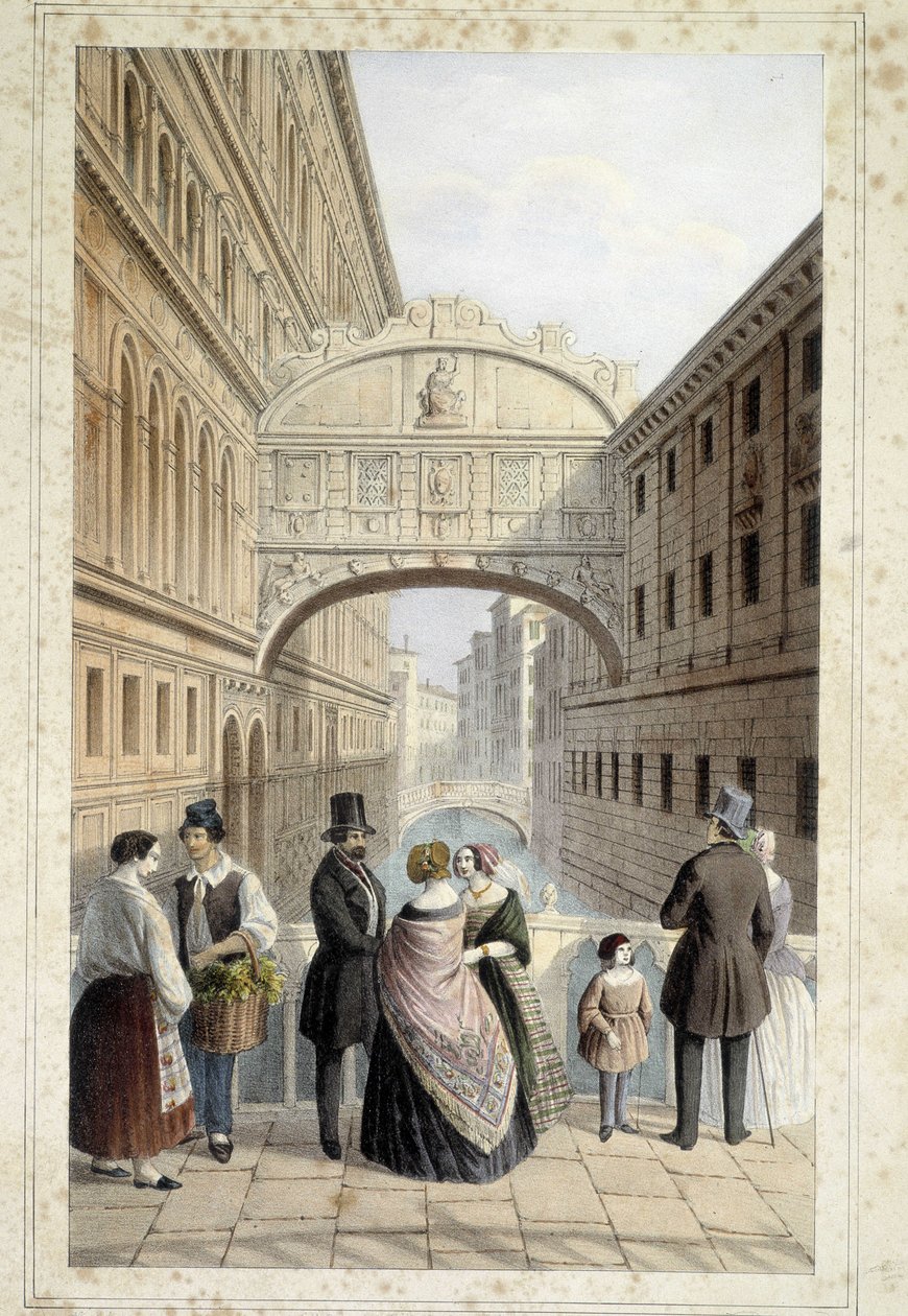 Venitiens sur le pont des sipirs (Ponte dos Suspiros) - em "Album des principales views de Venise", Ill. por Marco Moro, ed. Gio Brizeghel, v.1840 de Unknown artist