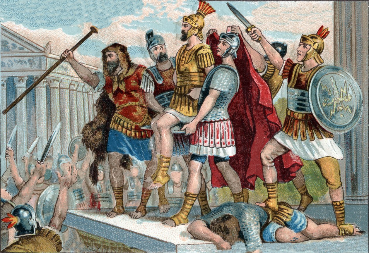 Vespasian (em latim Titus Flavius Vespasianus) (9-79) foi proclamado imperador pelos seus soldados. Cromolitografia por volta de 1890. de Unknown artist