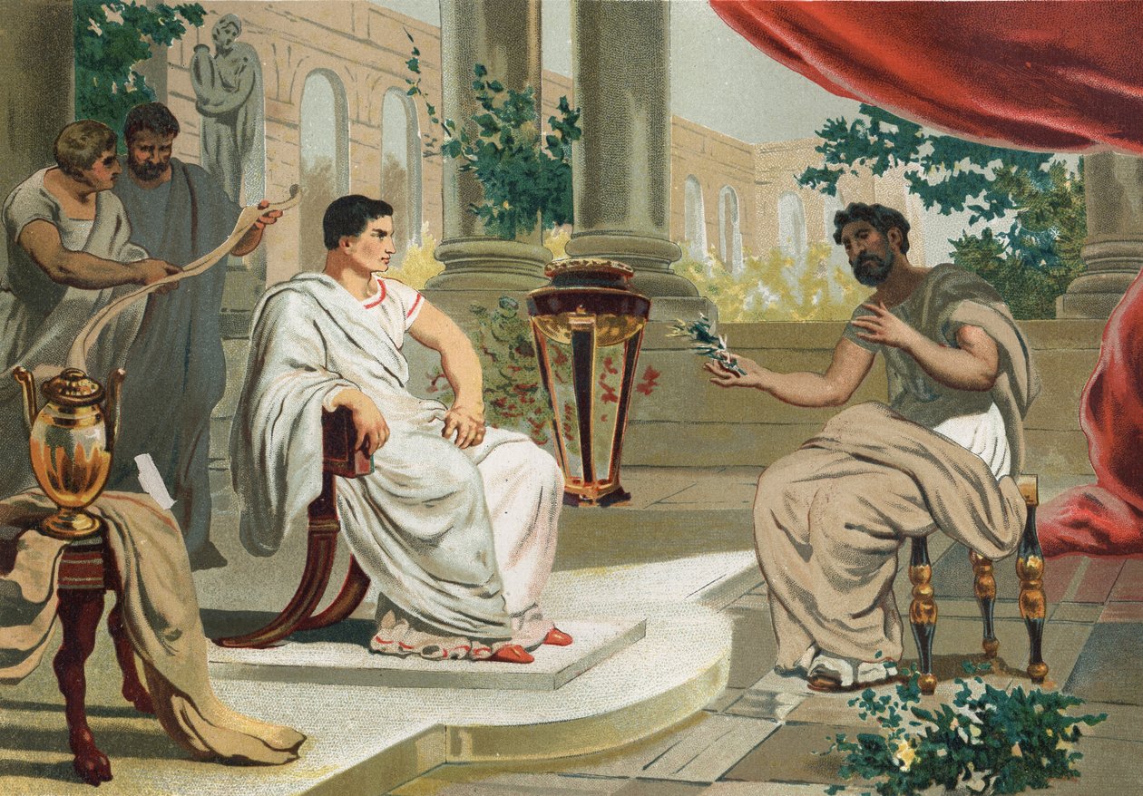 Vespasian (em latim Titus Flavius Vespasianus) com Plínio o Ancião. depois de famosos hombres y Mujeres. Barcelona 1877. Plínio, o Ancião (23-79) - de Unknown artist
