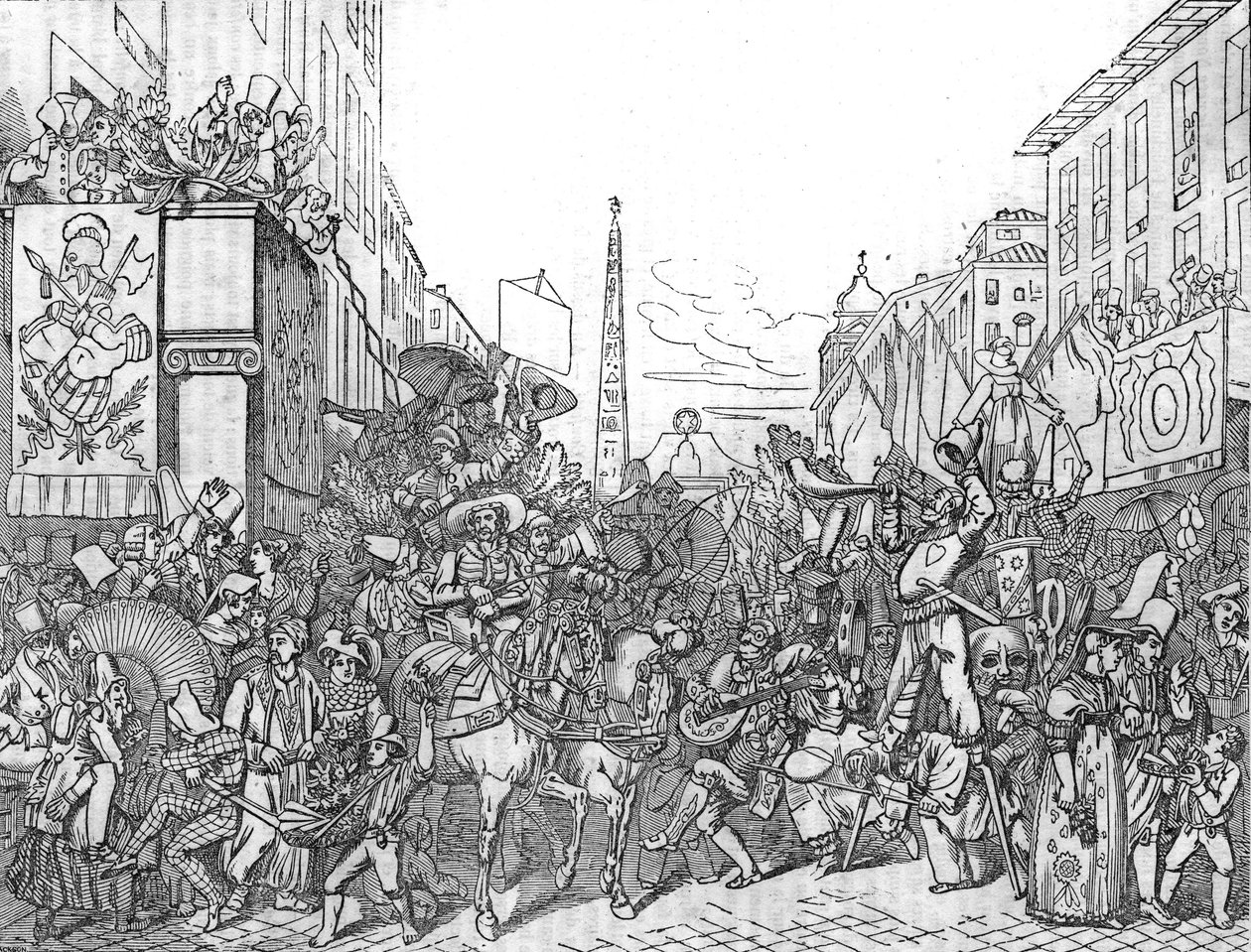 Via del Corso em Roma durante o Carnaval (Carnevale) de 1836. de Unknown artist