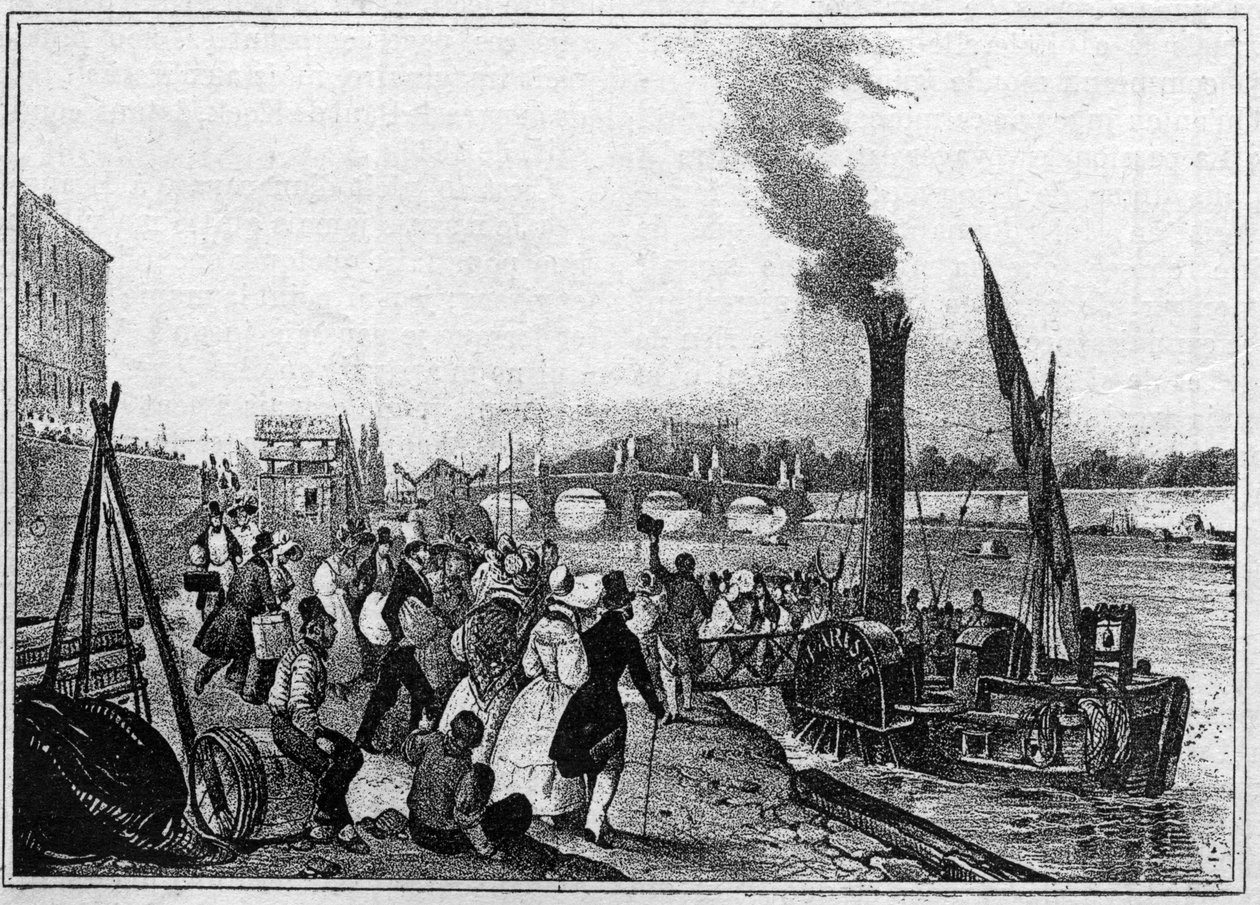 Victor Jean (Victor-Jean) Adam (1801-1866). "A viagem de Santa Nuvem junto ao barco a vapor" de Unknown artist