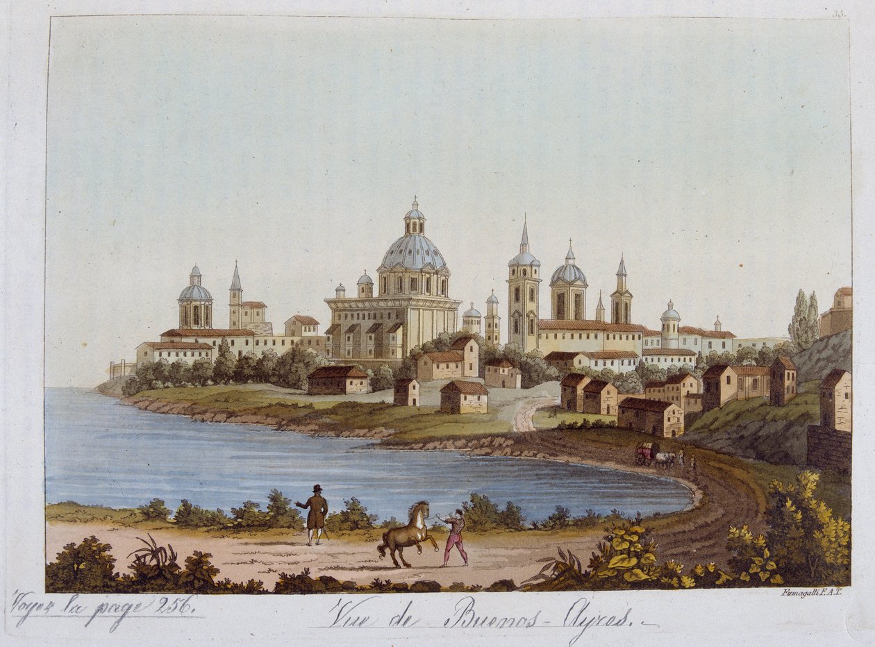 Vista de Buenos Aires - no traje antigo e moderno 1819-1820 pelo Doutor Ferrario, ed. Milão de Unknown artist