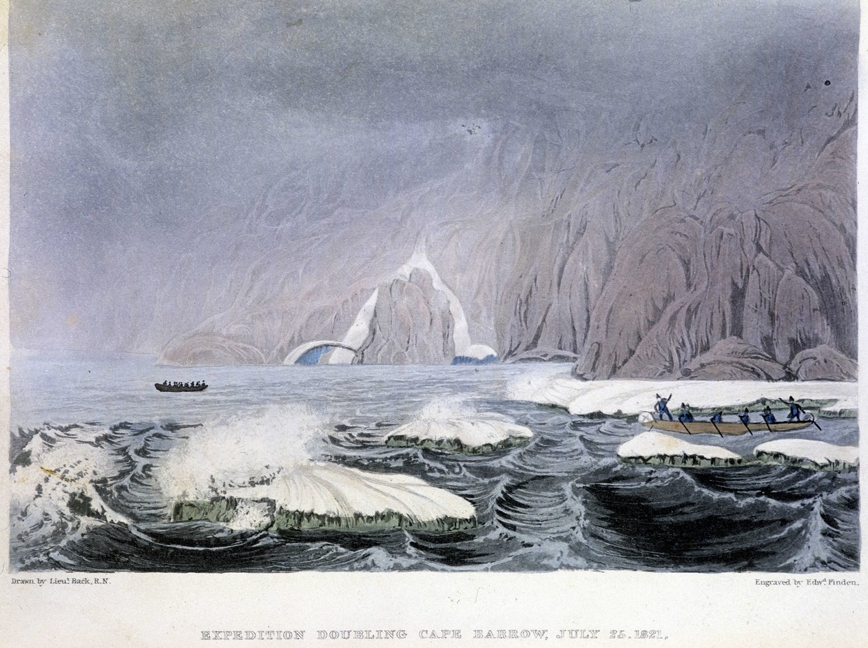 Vista do Cabo Barrow - em "Narrativa de uma viagem às margens do mar polar nos anos 1819-1821", por John Franklin, ed. Londres de Unknown artist