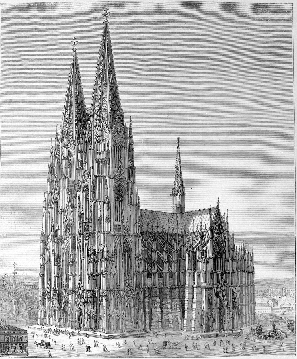 Vista da Catedral de Colónia. Gravura do século XIX. de Unknown artist
