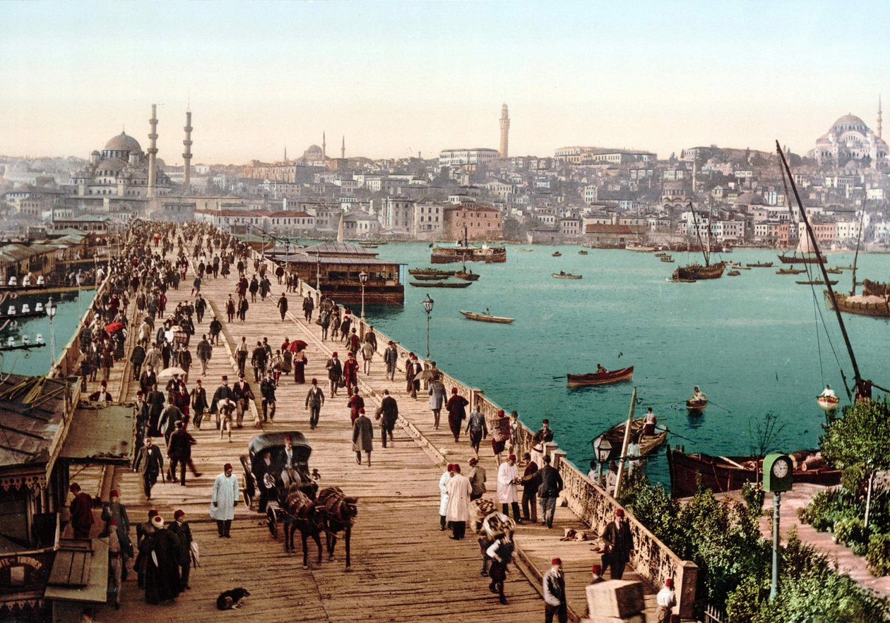 Vista de Constantinopla (Igreja de Santa Sofia (Hagia Sofia) e a ponte). de Unknown artist