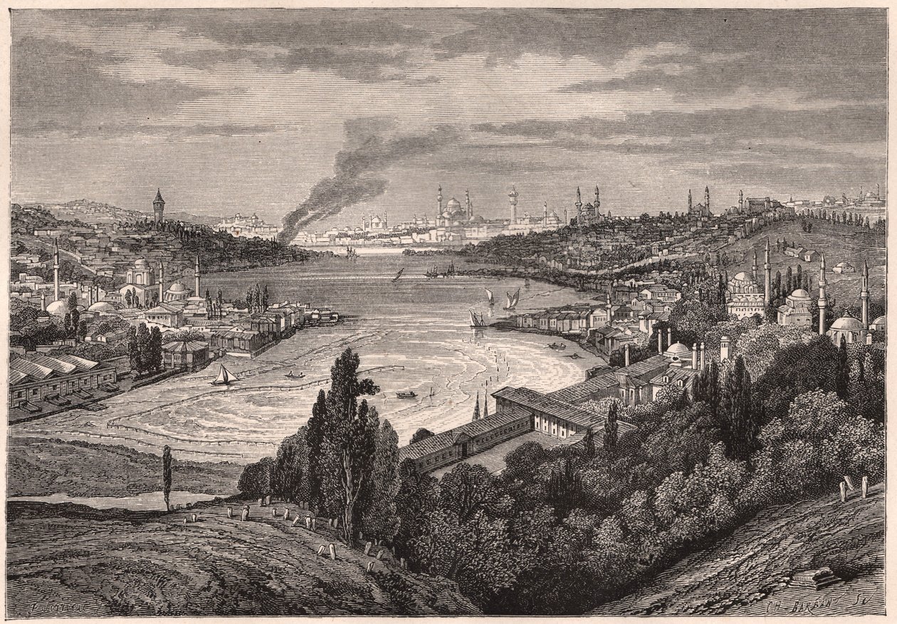Vista de Constantinopla, agora Istambul, e do Corno de Ouro durante o século XIX de Unknown