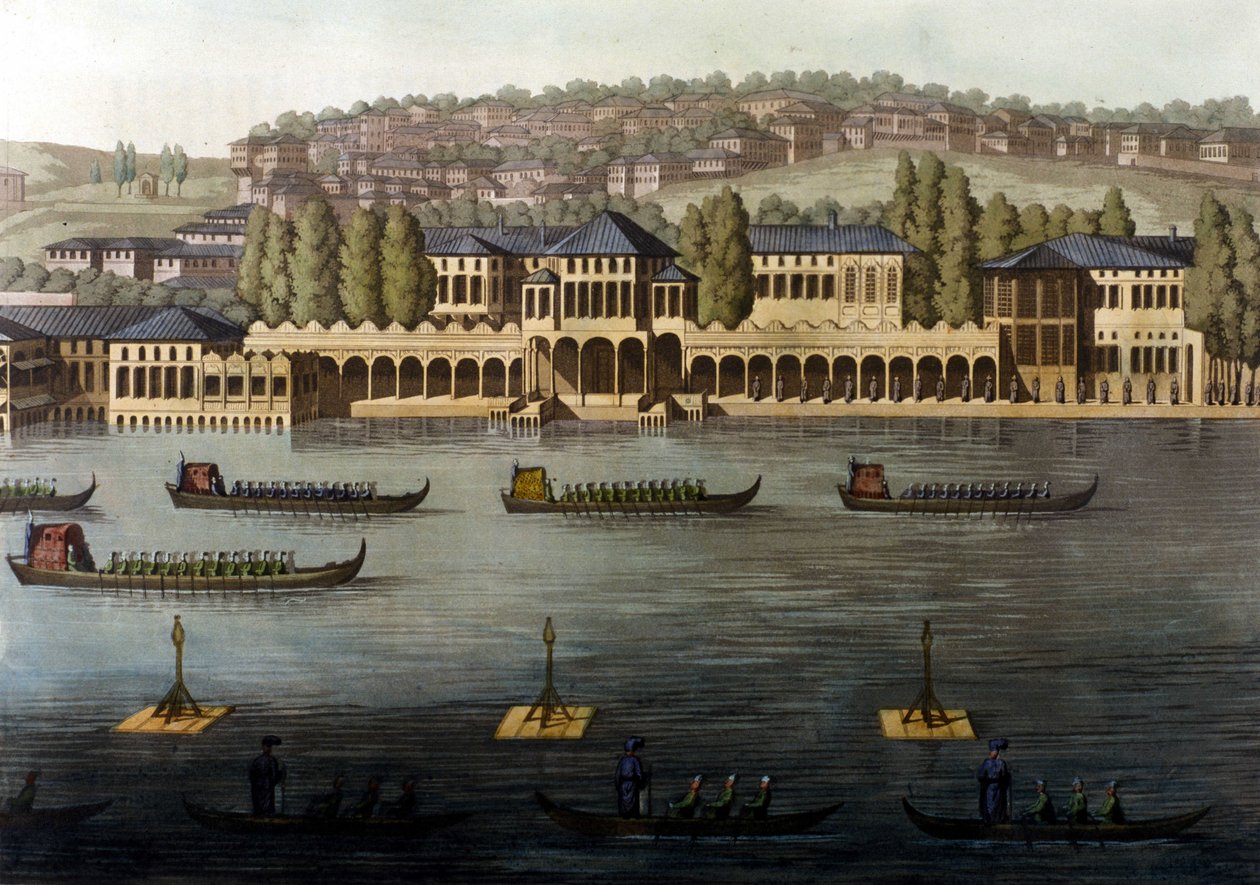 Vista de Constantinopla, uma das residências do Sultão ao longo do Bósforo. Século XIX. de Unknown artist