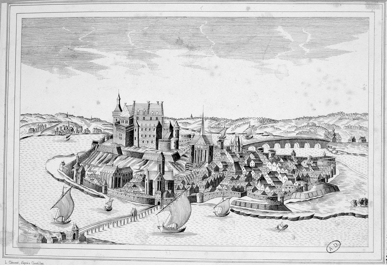 Vista de Decize em 1640 - gravura de Unknown artist