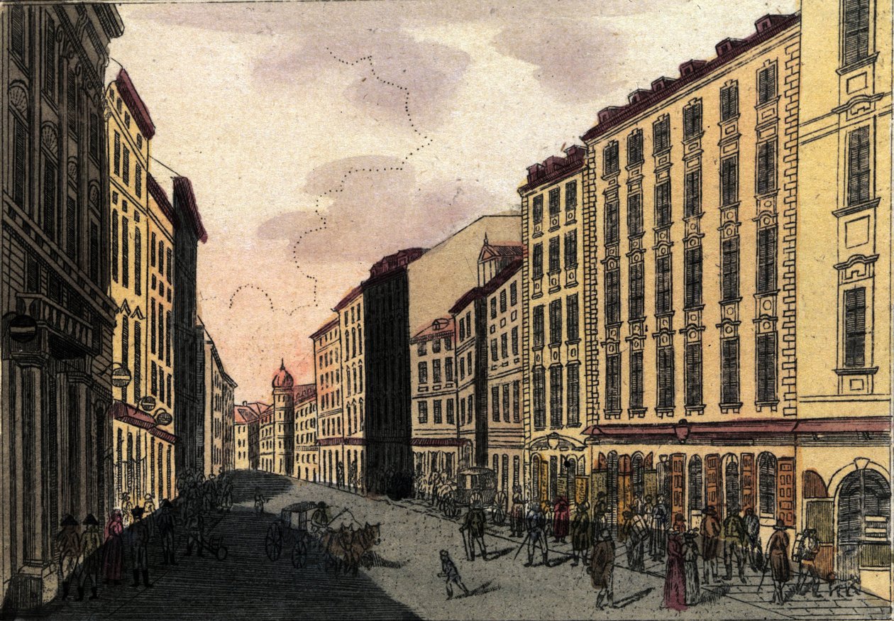Vista da Rua Kohlmarkt em Viena, Áustria Gravura a partir de 1820 de Unknown artist