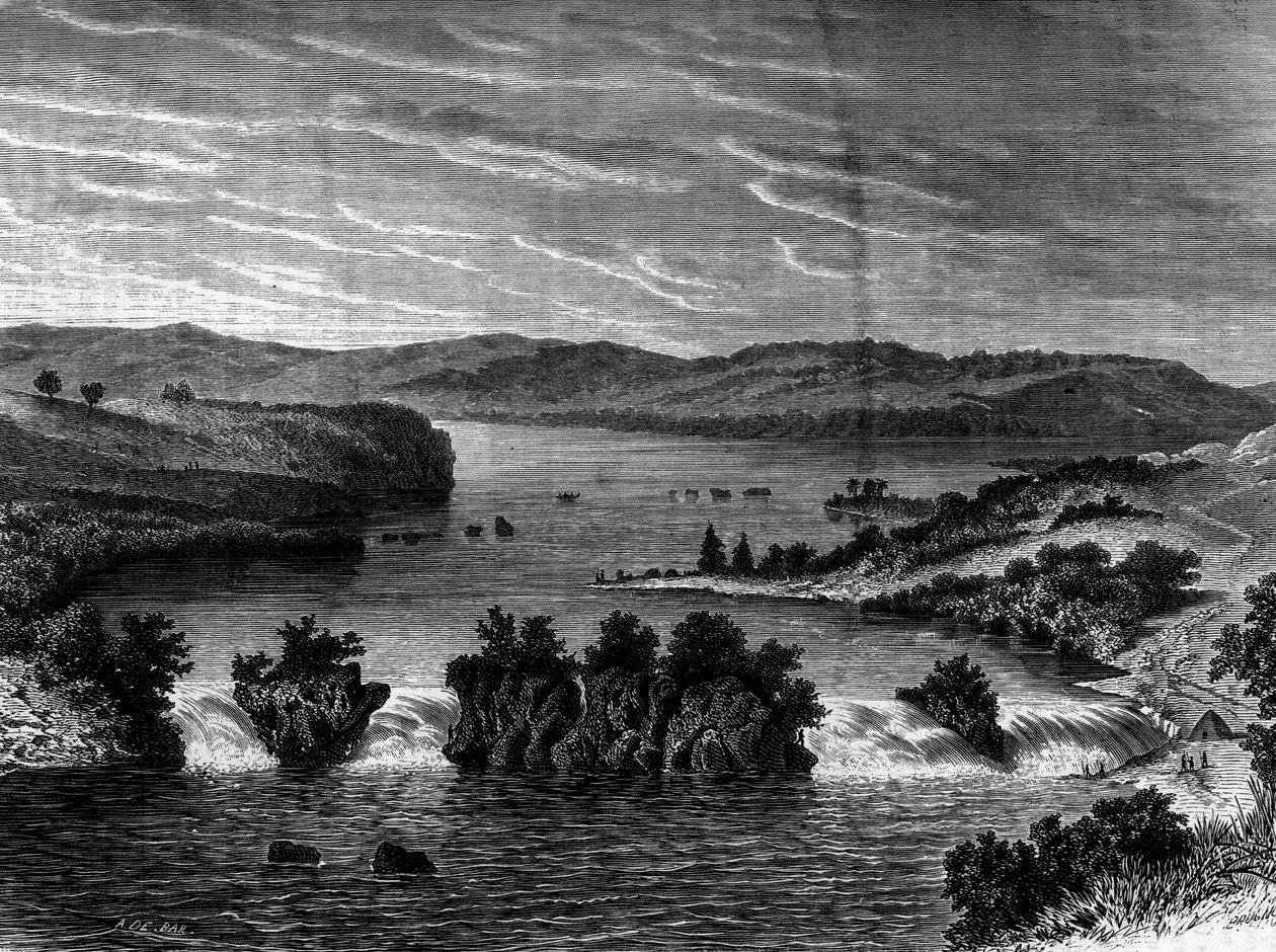 Vista do Lago Vitória, África. Gravura no "Le Journal de la jeunesse". de Unknown artist