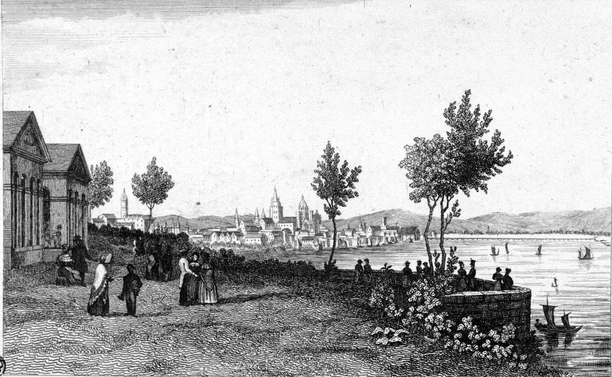 Vista de Mainz na Alemanha e do Reno por volta de 1830. de Unknown artist