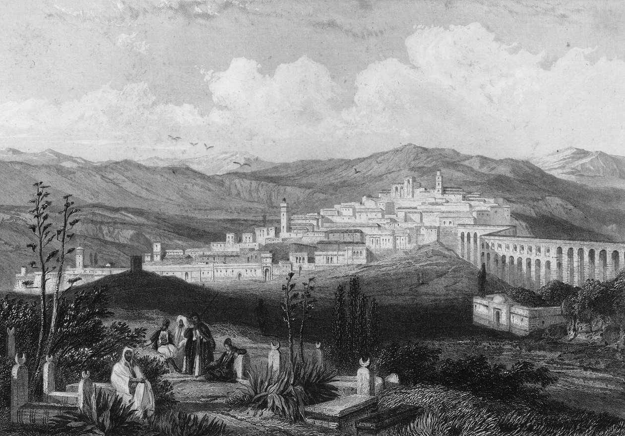 Vista de Medeah, antiga fortaleza romana, em Algerie no século XIX, em "L