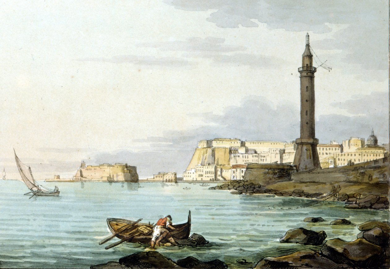 Vista de Nápoles a partir do porto. À esquerda fica o Castel dell