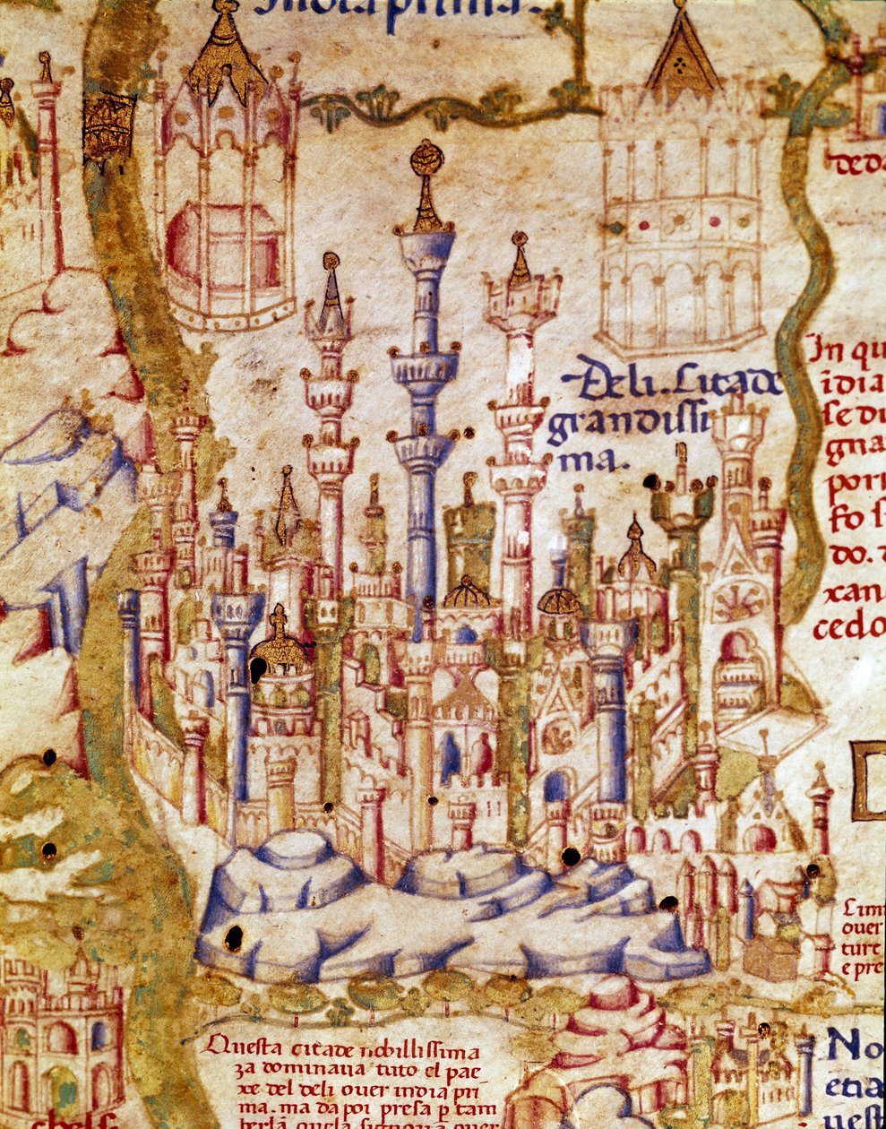 Vista de Nova Deli na Índia Detalhe do mapa do mundo (mappamundi) do irmão Maurus (Mauro) camaldolês do século XV Biblioteca Marciana, Veneza de Unknown artist