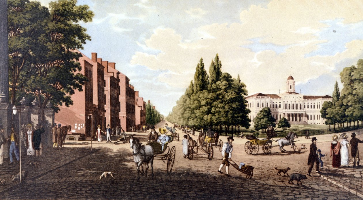 Vista de Nova Iorque: Broadway e Câmara Municipal. Litografia de SD por volta de meados do século 19. de Unknown artist