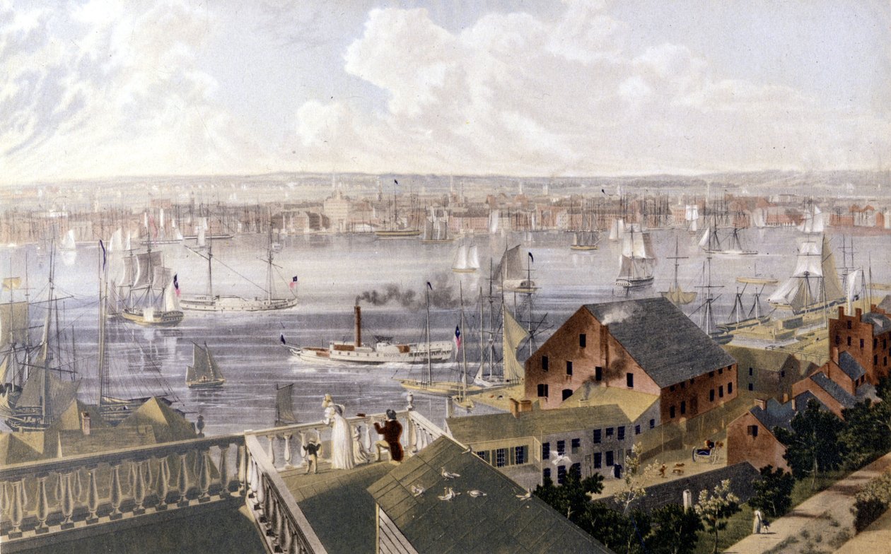 Vista do porto de Nova Iorque. Litografia SD por volta de meados do século XIX. de Unknown artist
