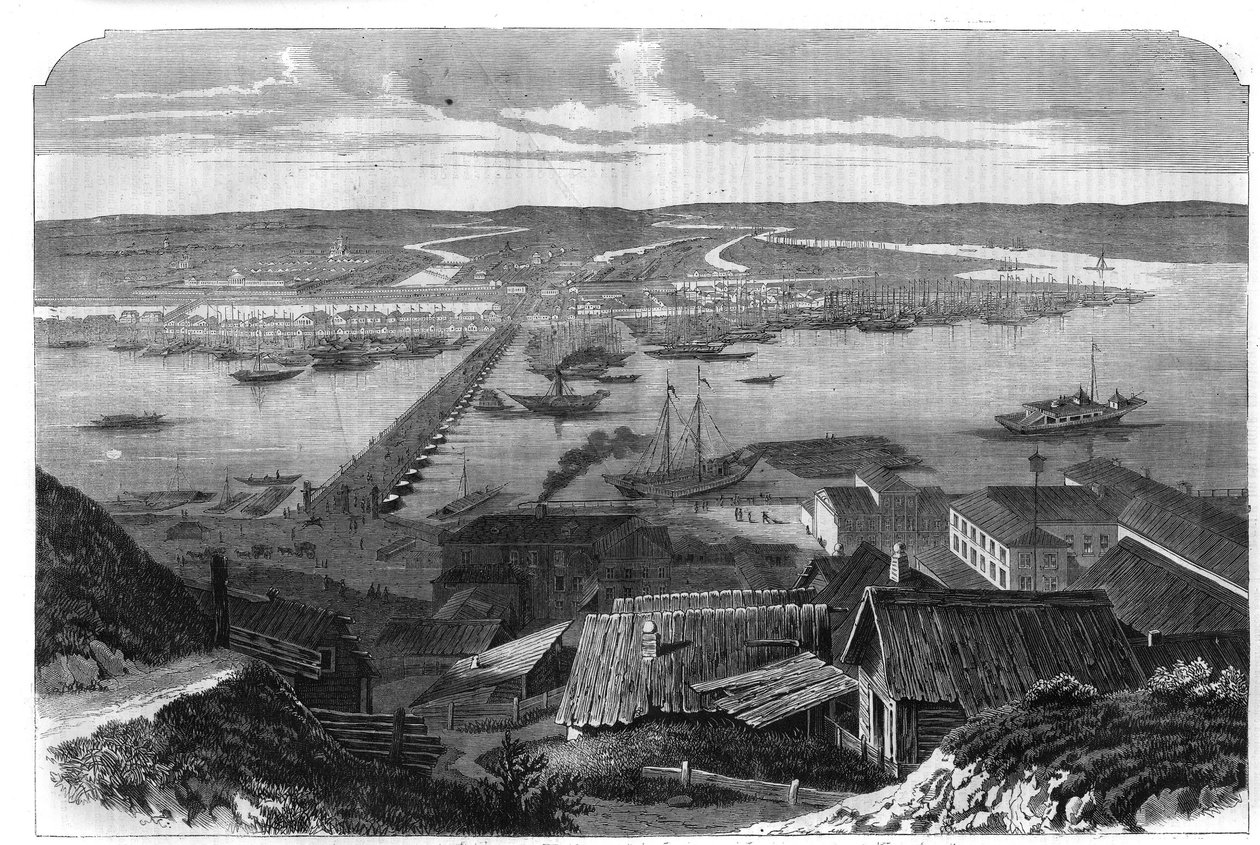 Vista de Nizhny Novgorod (Nizhny Novgorod), cidade da Rússia. Gravura em "L
