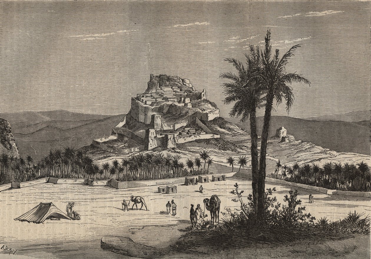 Vista de Oued el Golea (El Menia ou El Menea antigamente El Golea) na Argélia, no sul da província de Oran, no final do século XIX - gravura de Unknown artist