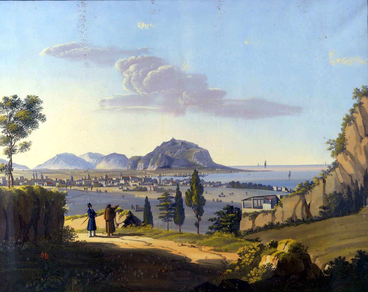 Vista de Palermo desde a Ermida do Convento de Santa Maria del Gesu. Pintura anónima do século XIX. de Unknown artist