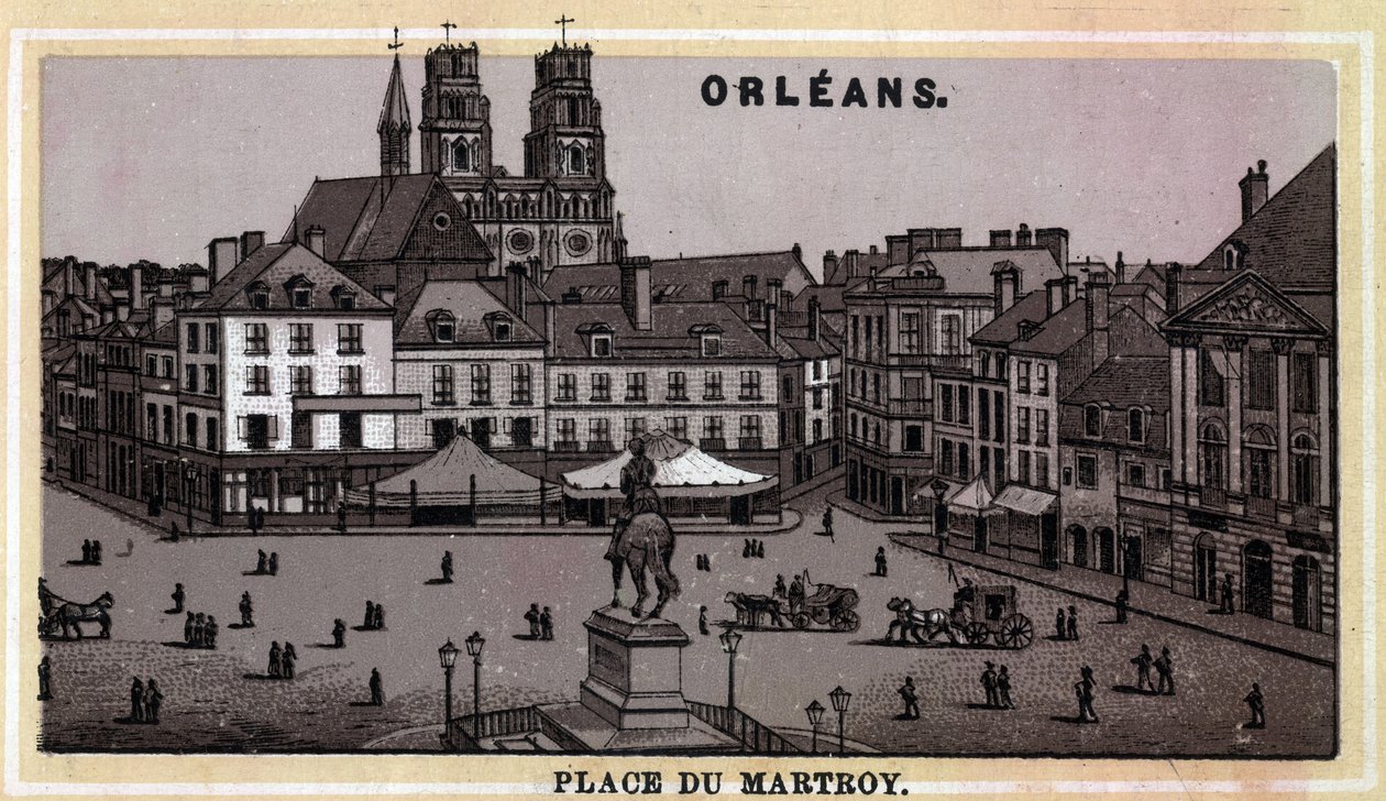 Vista da Place du Martroy em Orleans, Departamento do Loiret e região Centro, França. Cromolitografia do final do século XIX. de Unknown artist