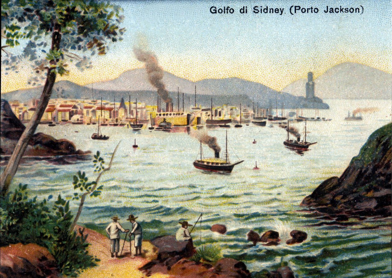Vista de Port Jackson (Porto de Sydney) na Austrália no século XIX. de Unknown artist