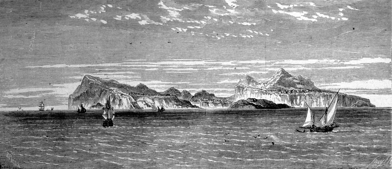 Vista da Ilha Procida ao largo de Nápoles. Gravura do século XIX. de Unknown artist