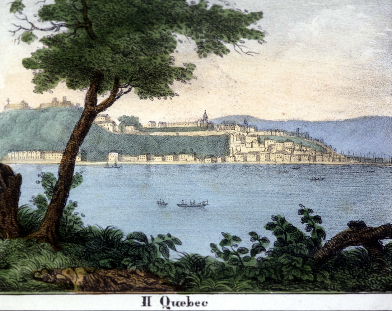Vista da cidade de Quebec no início do século XIX. Litografia a cores. de Unknown artist