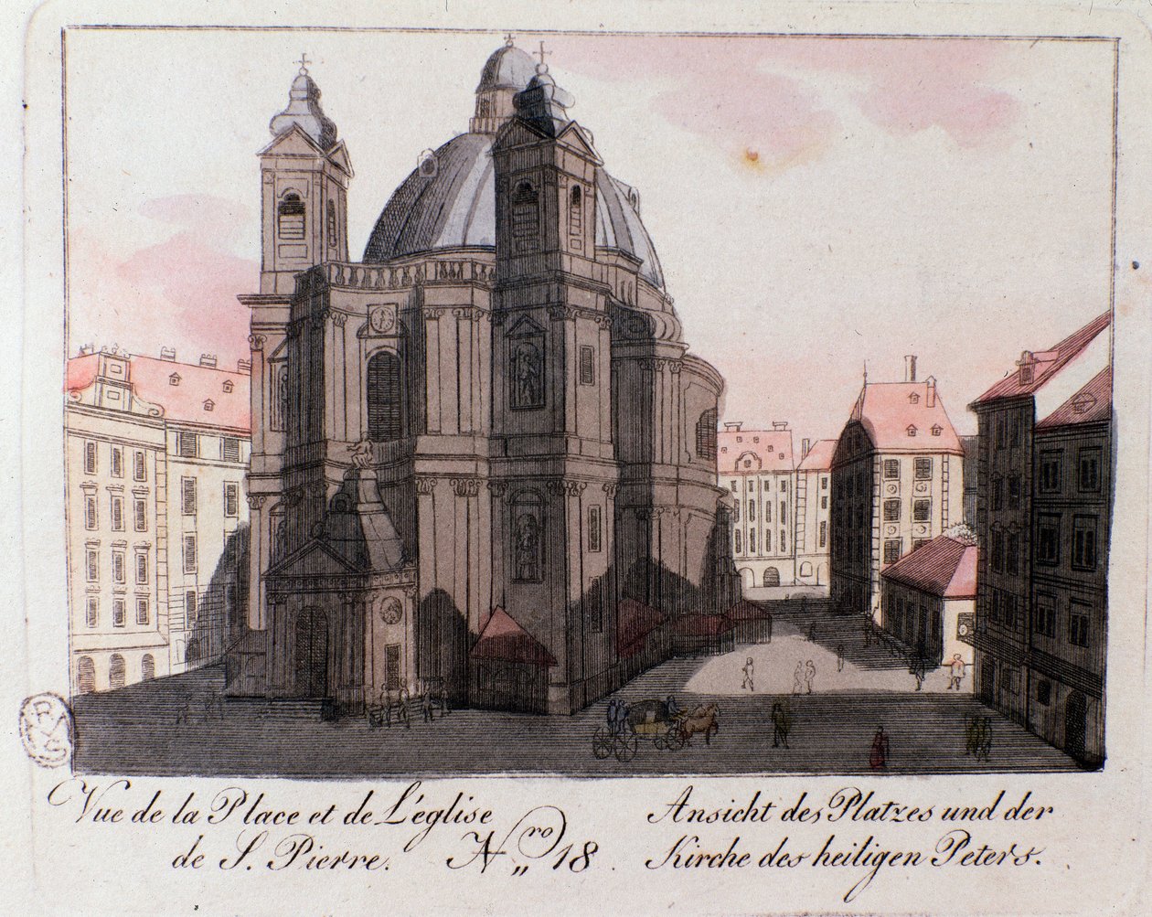Vista da Praça da Igreja de São Pedro em Viena, Áustria. de Unknown artist