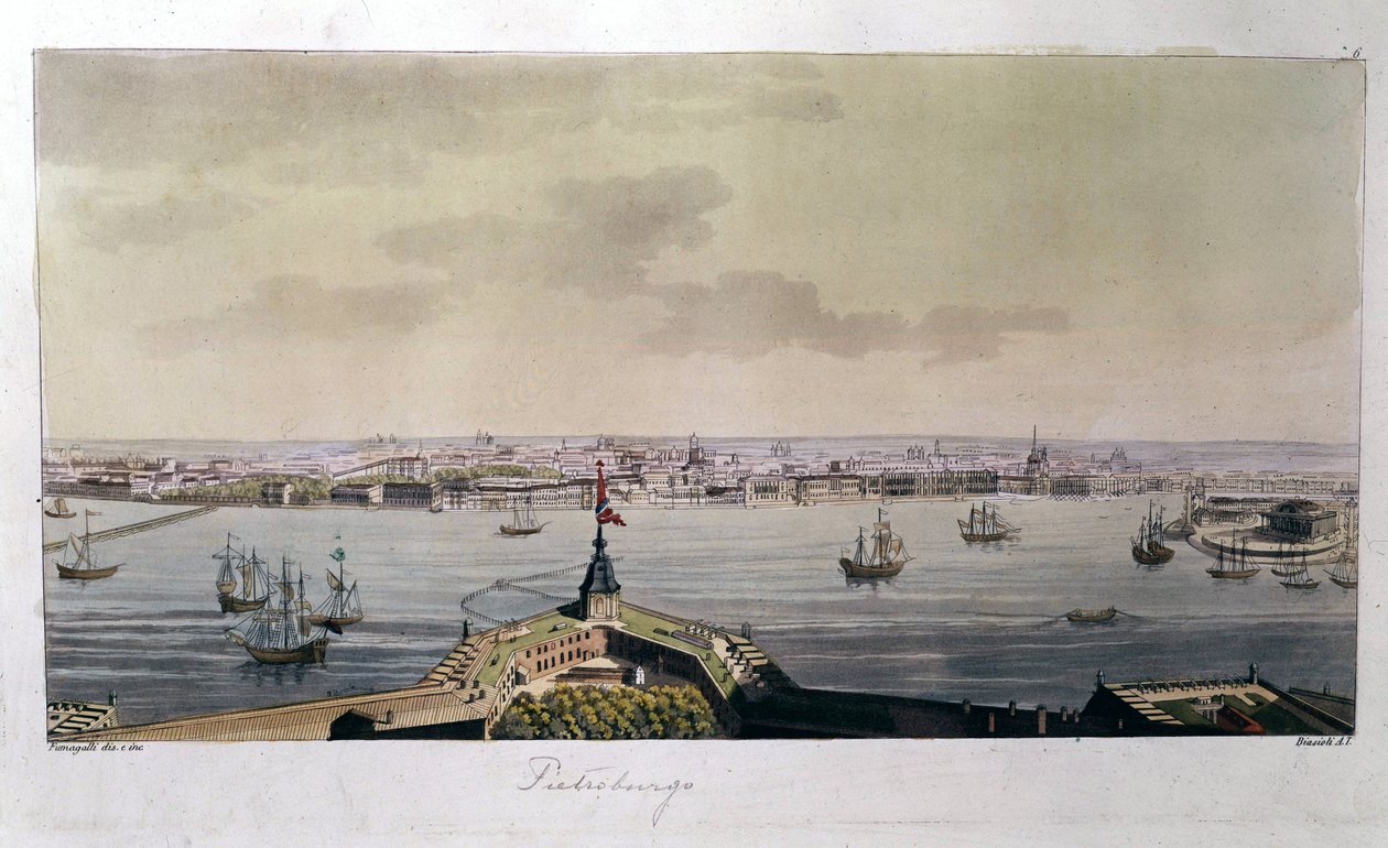Vista de São Petersburgo no final do século XVIII - em "O traje antigo e moderno" de Ferrario de Unknown artist