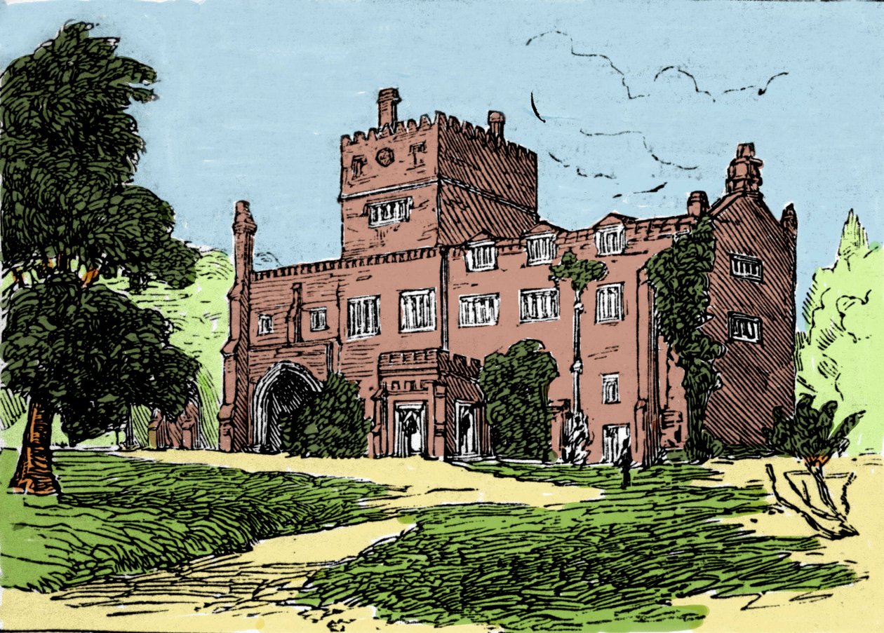 Vista da abadia de Tavistock, residência de Francis Drake (1540-1596), corsário e explorador britânico. Ilustração do século XIX. de Unknown artist