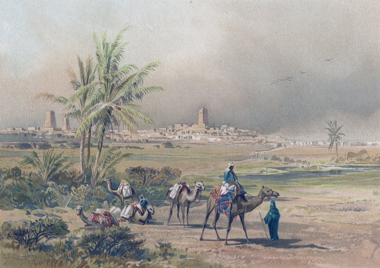Vista de Timbuctoo (Timbuktu) no Mali moderno, c.1850 (gravura) de Unknown artist
