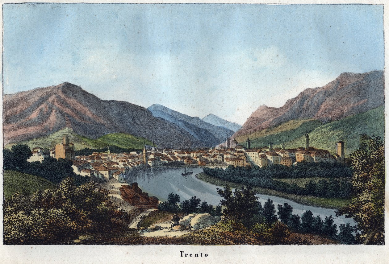 Vista de Trento (Tirol do Sul, Itália) (Trento) - século XIX - gravura de "Usi e Costumi di Tutti i Popoli dell
