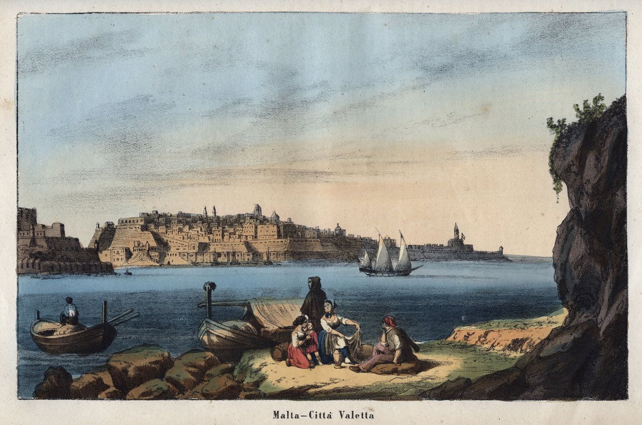 Vista de Valletta (Malta) no século XIX - gravura de "Usi e Costumi di Tutti i Popoli dell
