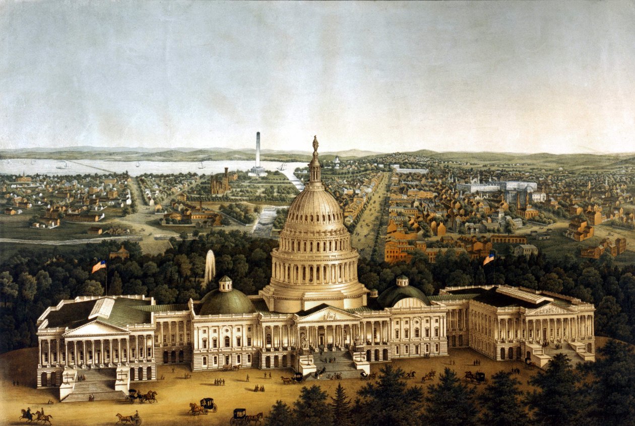 Vista de Washington e da Casa Branca em uma apresentação de 1820. de Unknown artist