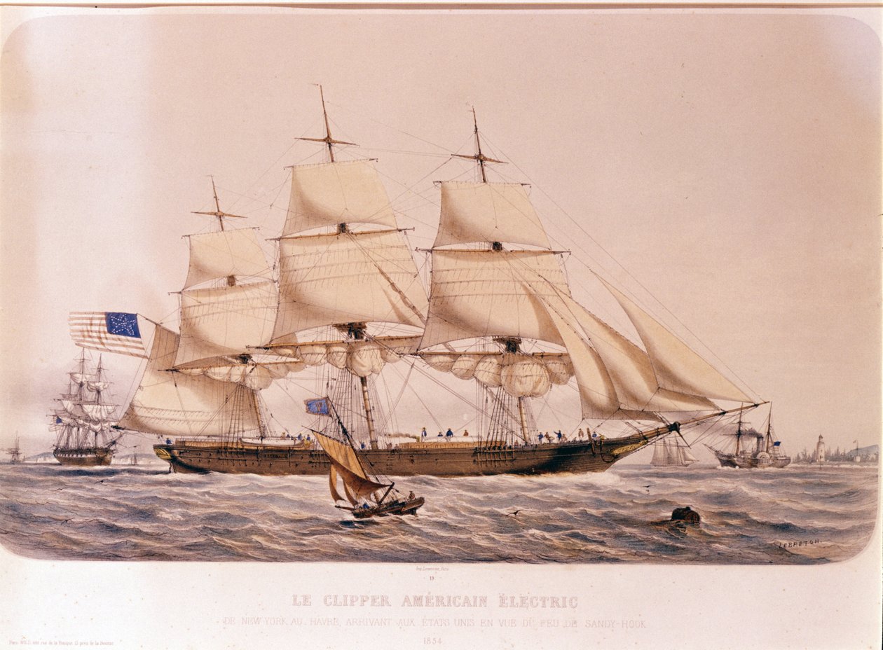 Vista da American Clipper Electric. Litografia de 1854 de Unknown artist