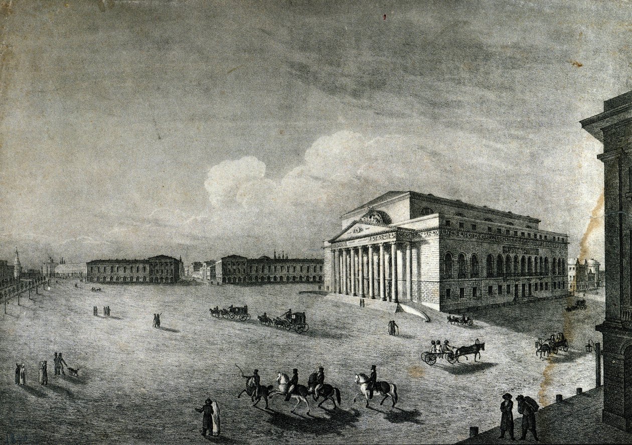 Vista do Teatro Bolchoi em Moscovo por volta de 1840. Rússia de Unknown artist