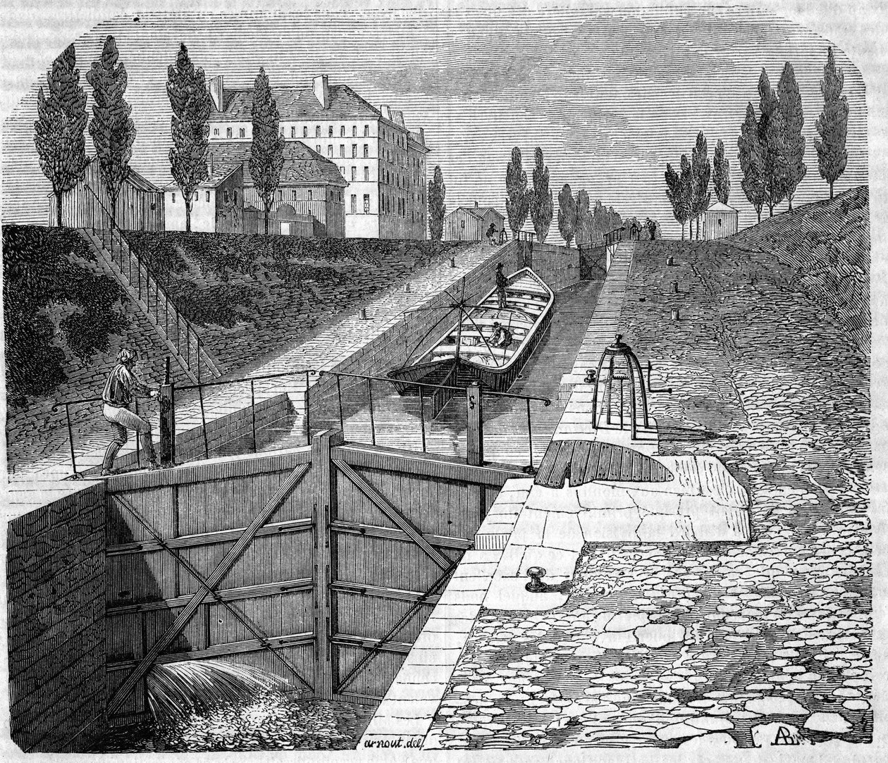 Vista do Canal Saint Martin, nas proximidades de Paris. de Unknown artist