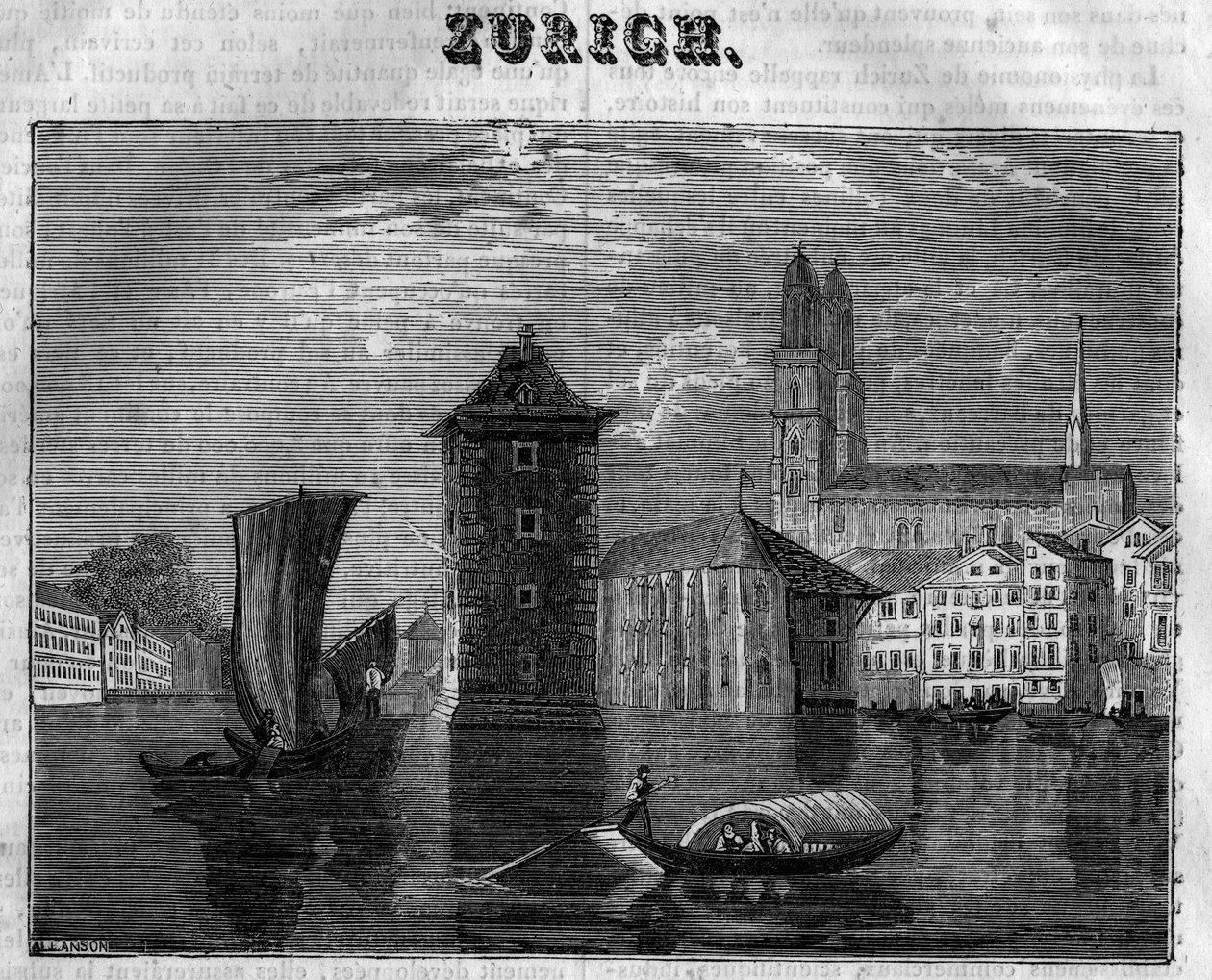 Vista da cidade de Zurigo, na Suíça, no século XIX. de Unknown artist