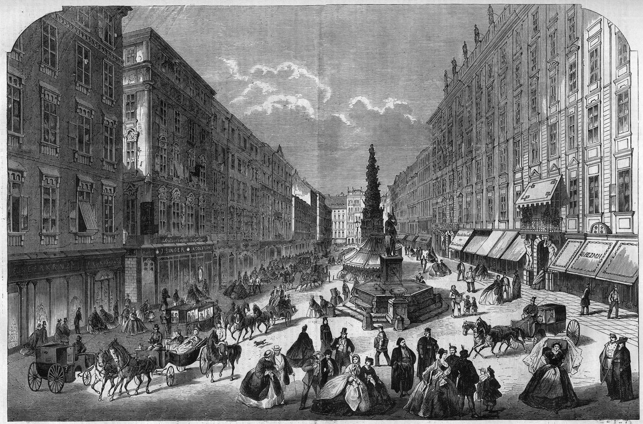 Vista do Graben em Viena, Áustria. Gravura no "The Illustrous Universe" (O Universo Ilustrado) de Unknown artist