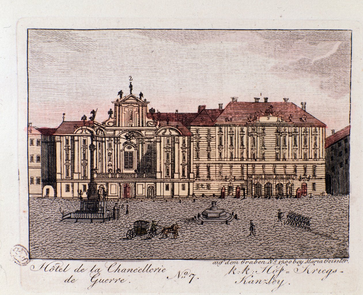 Vista do Hotel da Chancelaria de Guerra em Viena. Gravura Áustria desde 1815 Colecção privada de Unknown artist