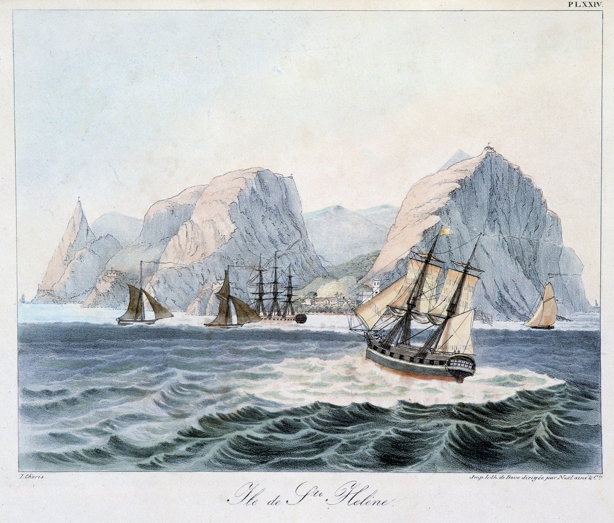 Vista da Ilha de Santa Helena em "Vistas e Paisagens das Regiões Equinoxiais, Recolhidas numa viagem à volta do mundo", sd. início do século XIX de Unknown artist
