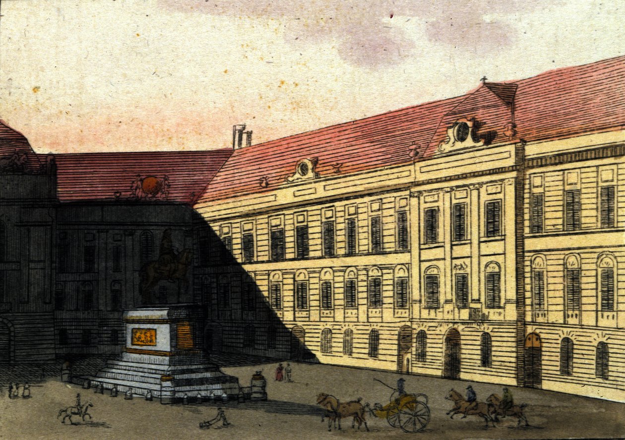 Vista da Josephplatz (Joseph platz) em Viena, Áustria Gravura a partir de 1820 de Unknown artist