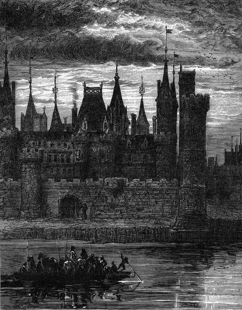 Vista do Louvre no século XIV. Gravura no "Le Journal de la jeunesse". de Unknown artist