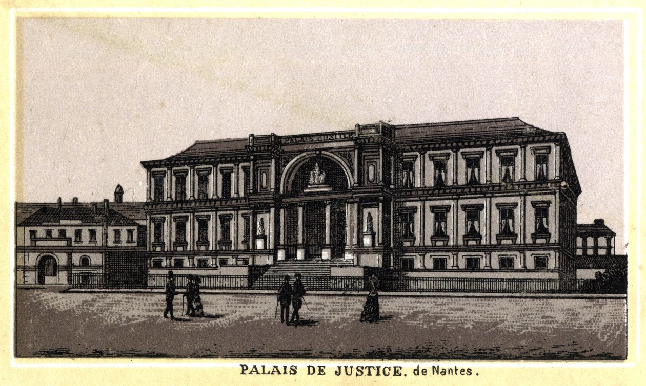 Vista do Palais de Justice de Nantes (Loire-Atlantique, Pays de la Loire), França. Cromolitografia do final do século XIX. de Unknown artist
