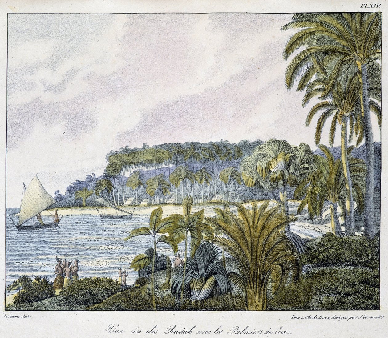 Vista das Ilhas Radak do arquipélago das Ilhas Marshall. de Unknown artist
